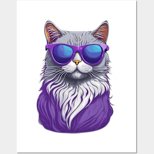 Purple cat in sunglasses Posters and Art